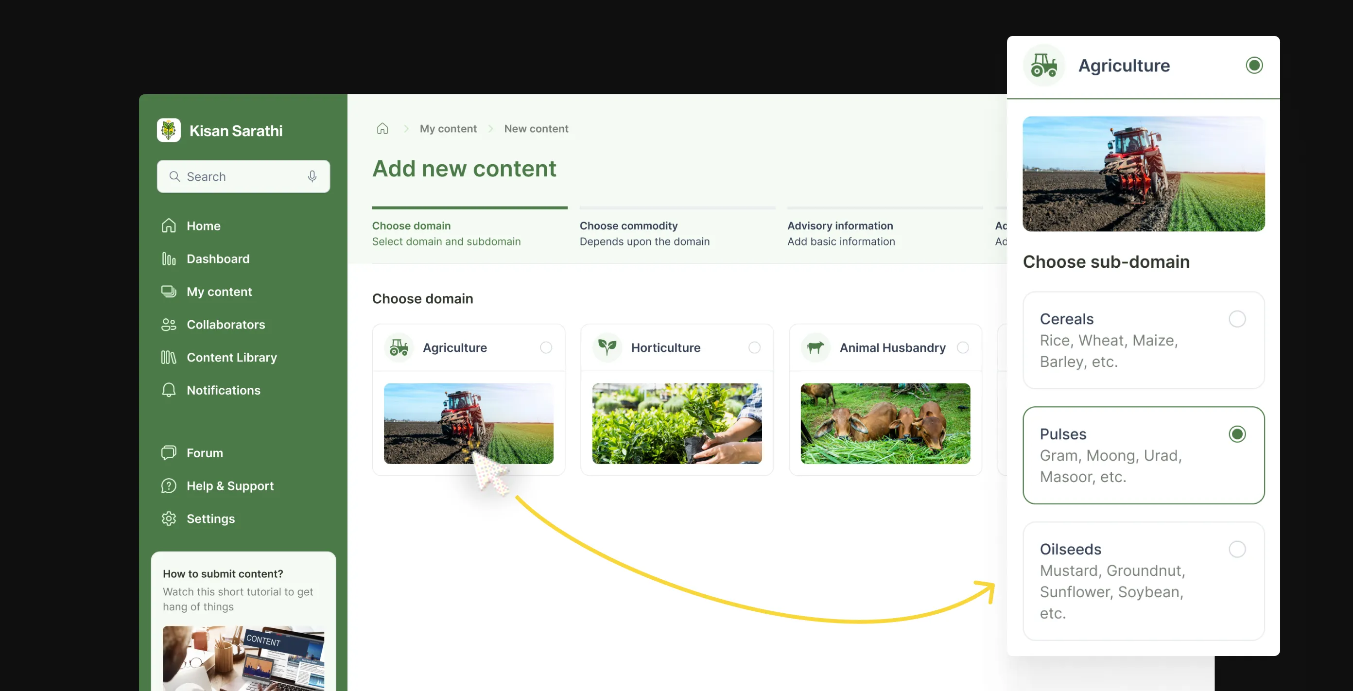 Content creation flow step 1: choose domain